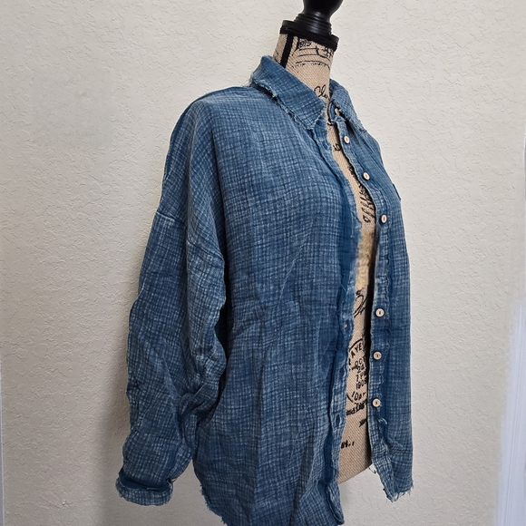 Blue Gauze Button Down Shirt - Picture 4 of 8